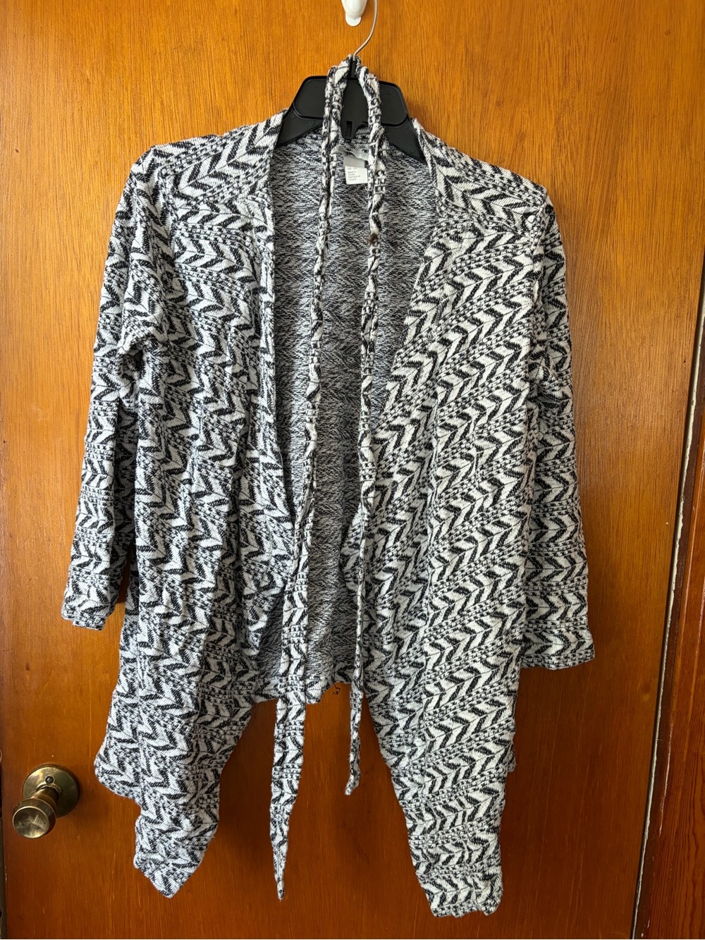 Cozy Open-Front Black & White Maternity Knit Sweater
